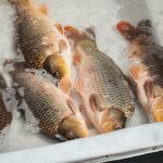Cooks prepare masgouf fish in a lively Iraqi riverside market as locals gather for traditional cuisine.